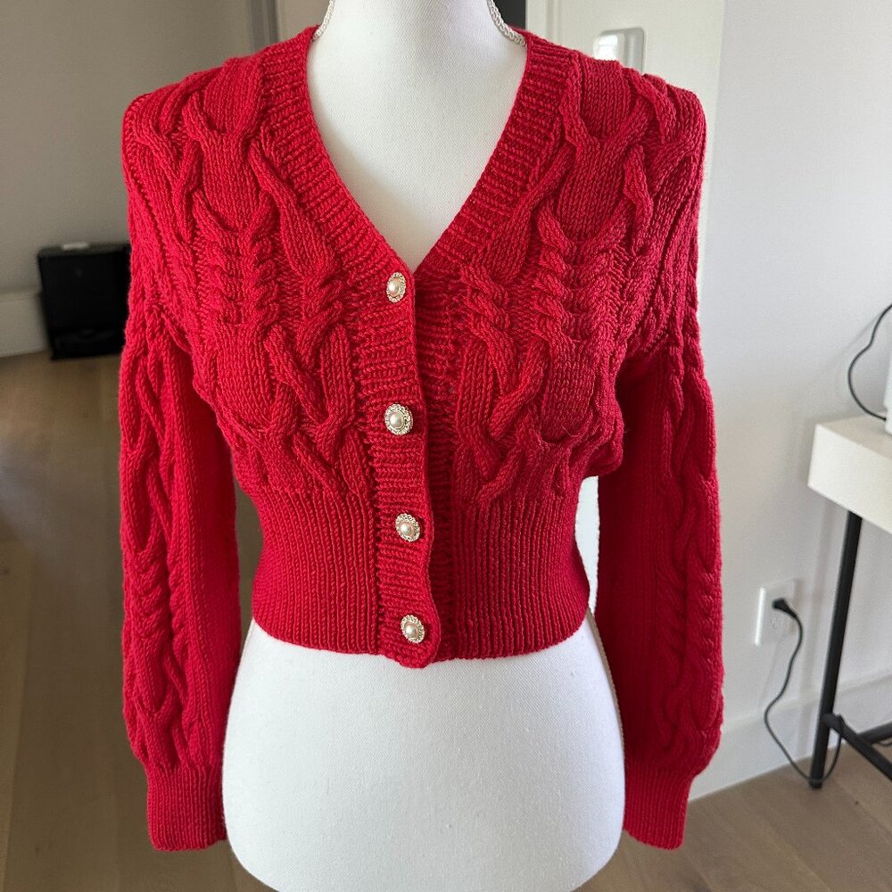 Merino wool red cardigan NWT Christmas